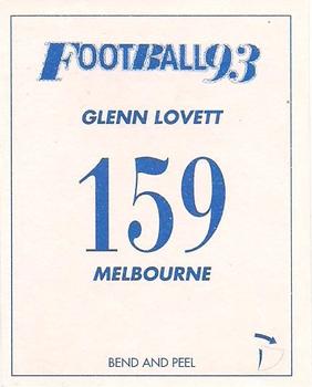 1993 Select AFL Stickers #159 Glenn Lovett Back